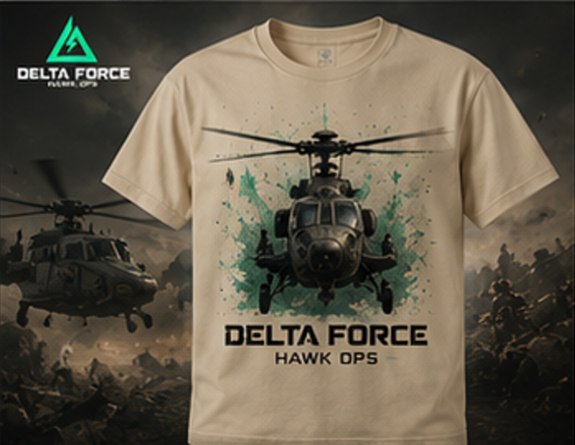 Delta Force Hawk Ops Combat Helicopter T-Shirt | Tactical Military Gamer Tee