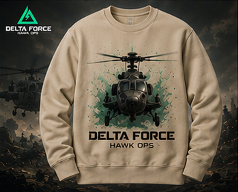 Delta Force Hawk Ops Combat Helicopter Sweatshirt | Tactical Military Crewneck