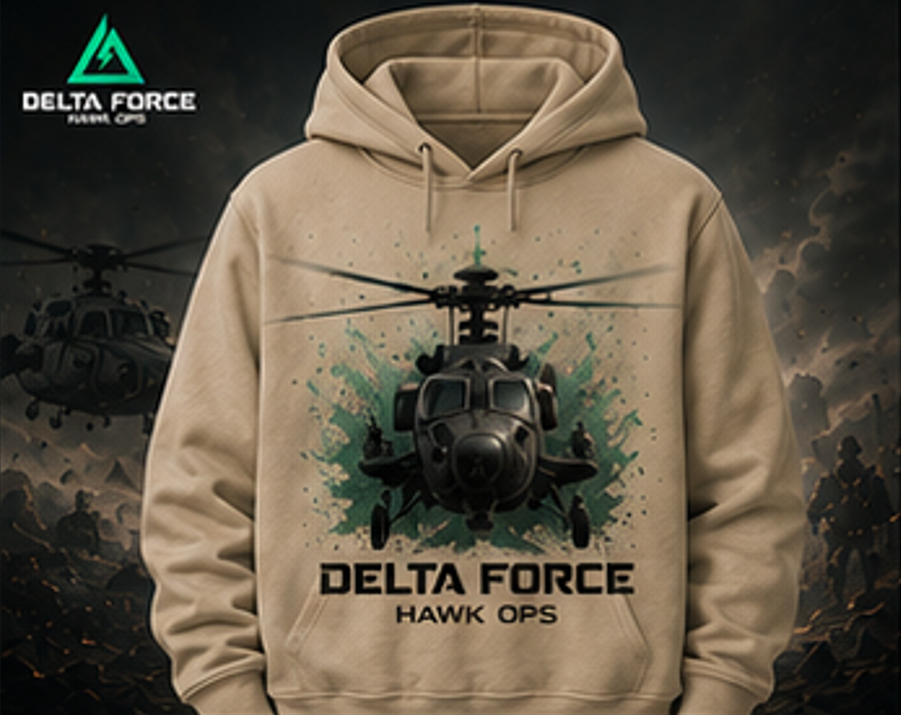 Delta Force Hawk Ops Helicopter Hoodie | Tactical Military Gaming Pullover