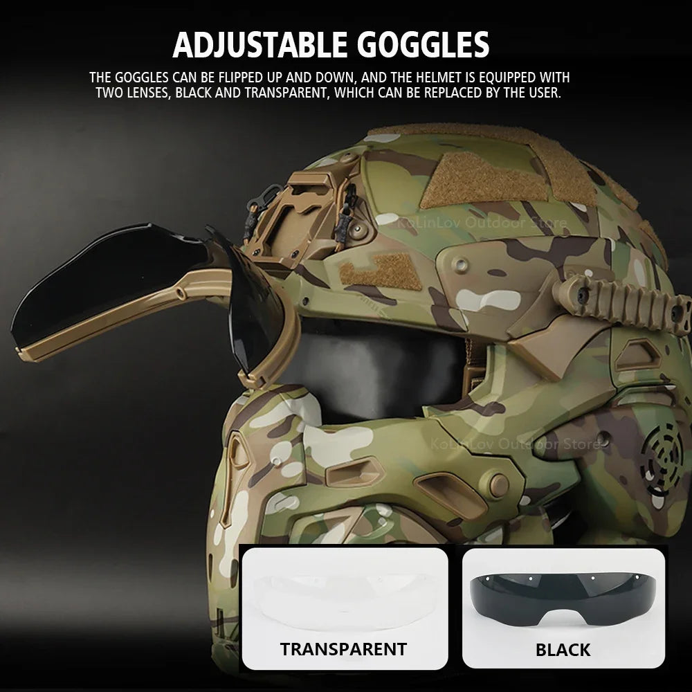 Delta Force Tactical FAST Helmet – Built-in Headset, Anti-Fog Fan, W-Ronin Style, Detachable Mask & Extra Lens