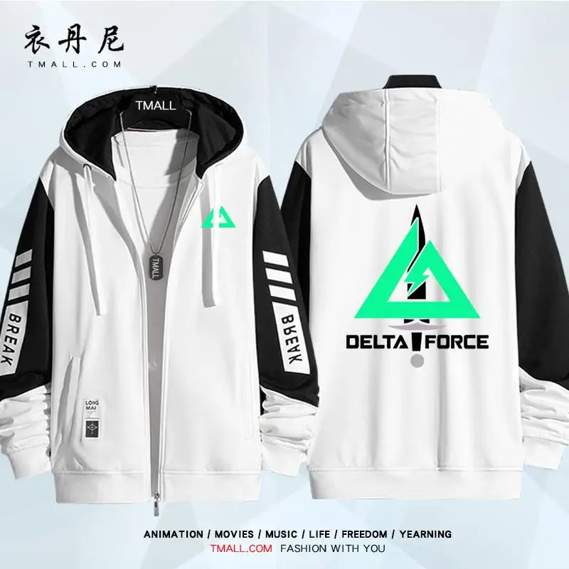 Delta Force Military Hoodie – Unisex Tactical Zip Jacket | Casual Gamer Sweatshirt