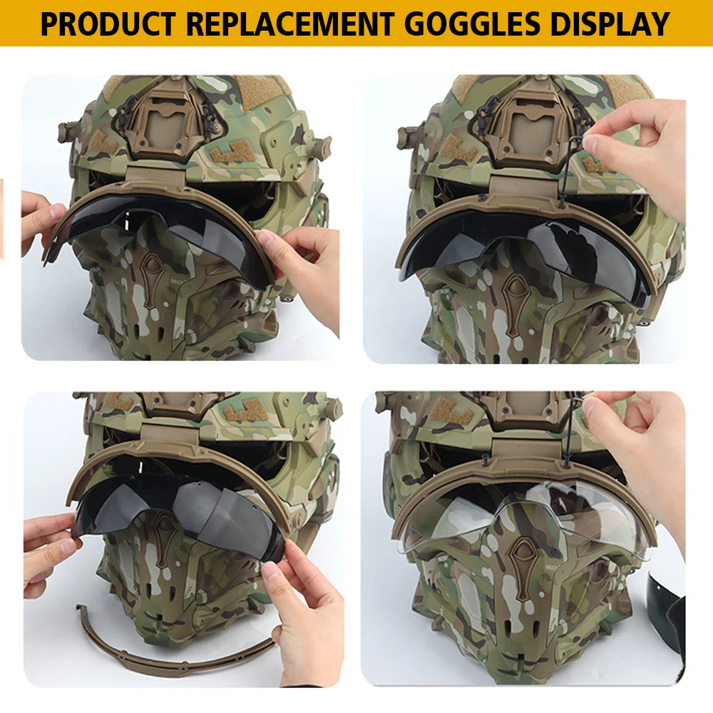 Delta Force Tactical FAST Helmet – Built-in Headset, Anti-Fog Fan, W-Ronin Style, Detachable Mask & Extra Lens