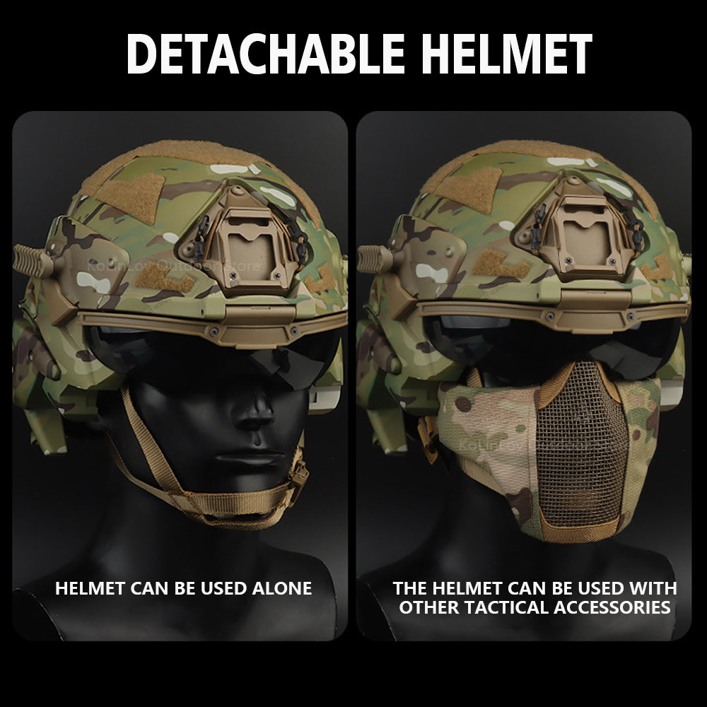 Delta Force Tactical FAST Helmet – Built-in Headset, Anti-Fog Fan, W-Ronin Style, Detachable Mask & Extra Lens