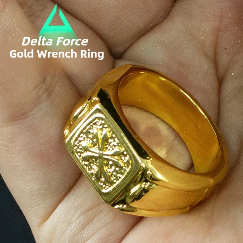 Delta Force 3cm Gold Wrench Ring – Self Defence Squad Game Trophy & Collectible Cosplay Prop
