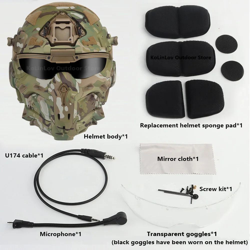 Delta Force Tactical FAST Helmet – Built-in Headset, Anti-Fog Fan, W-Ronin Style, Detachable Mask & Extra Lens