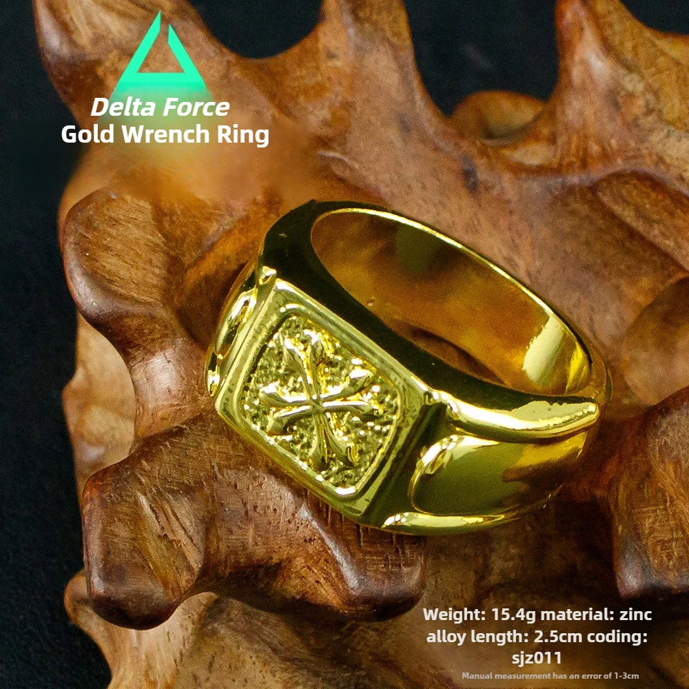 Delta Force 3cm Gold Wrench Ring – Self Defence Squad Game Trophy & Collectible Cosplay Prop