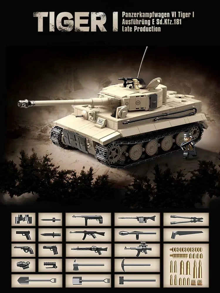 2024 Delta Force Tiger I Schwerer Panzer Bausteine - Militärmodell aus dem Zweiten Weltkrieg (1361 Teile)