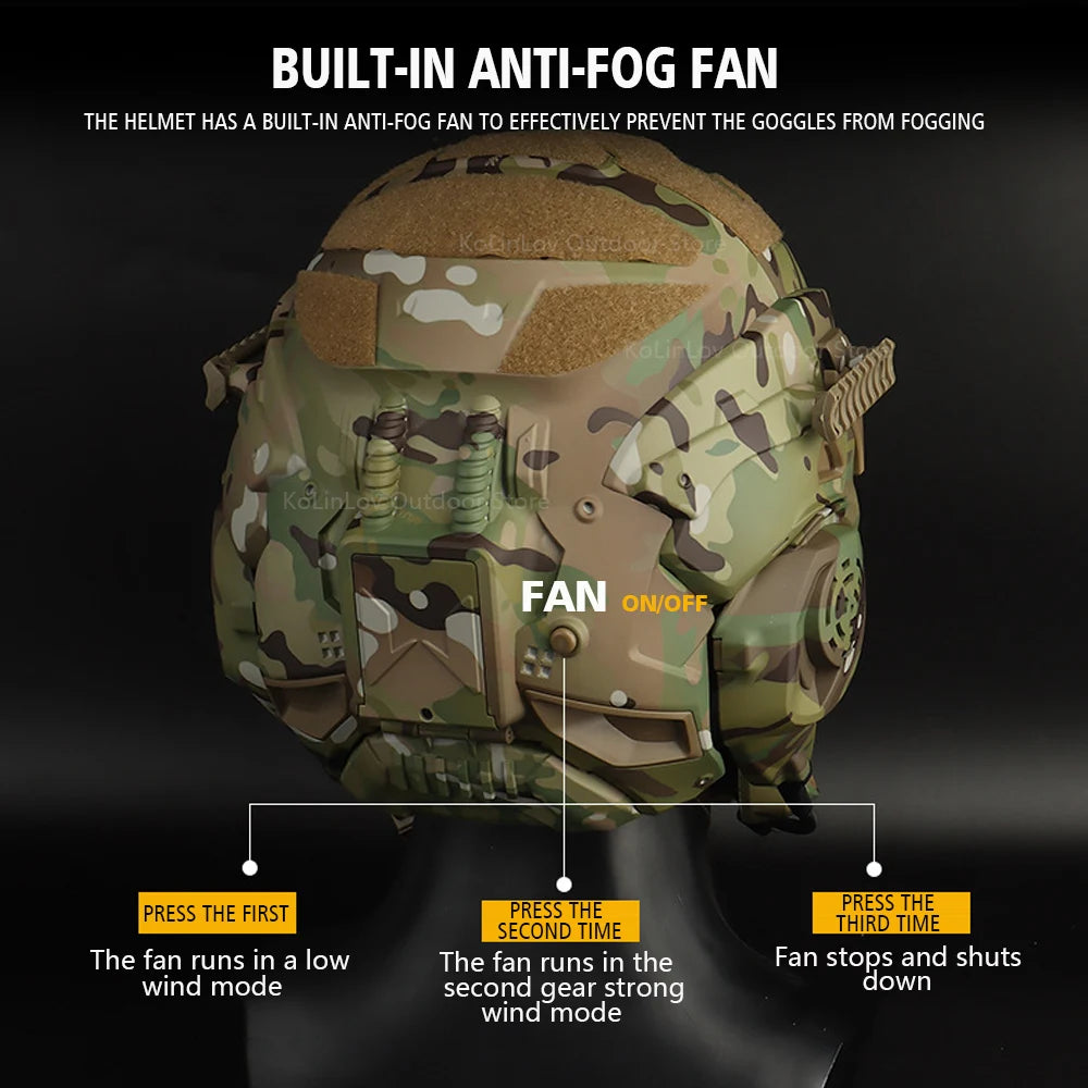Delta Force Tactical FAST Helmet – Built-in Headset, Anti-Fog Fan, W-Ronin Style, Detachable Mask & Extra Lens