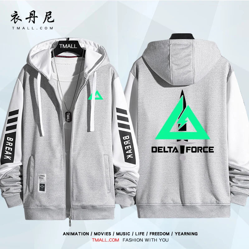 Delta Force Military Hoodie – Unisex Tactical Zip Jacket | Casual Gamer Sweatshirt