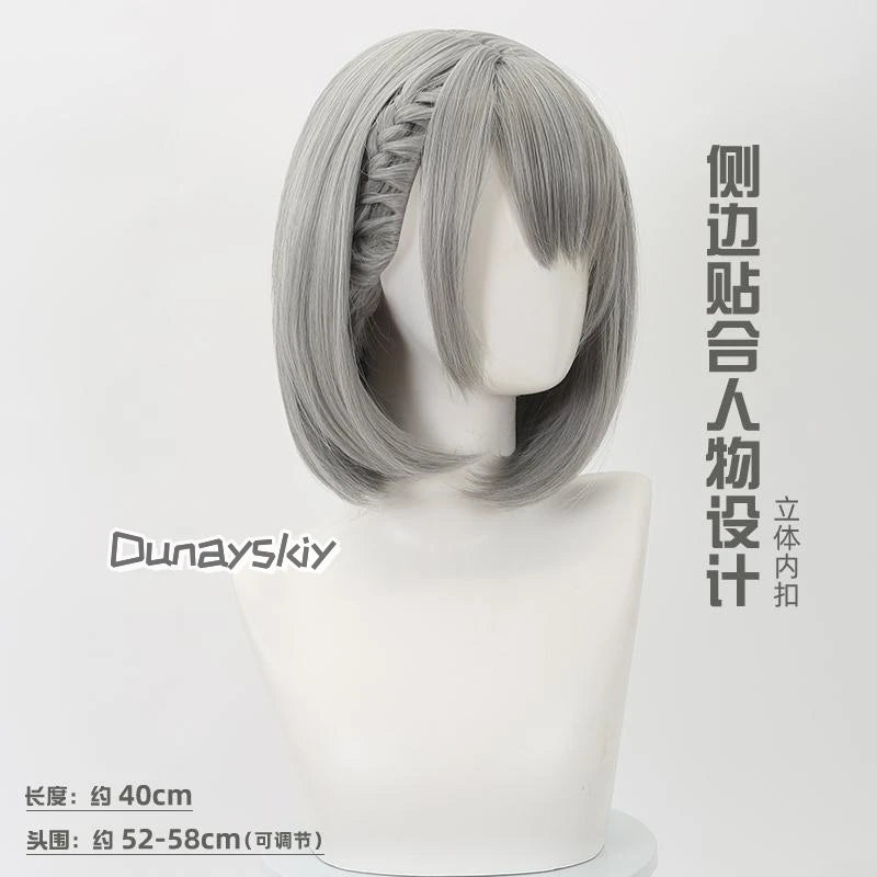 Perruque de cosplay HACKCLAW RECON MAI XIAOWEN – Delta Force Hawk Ops 40 cm, blanche argentée