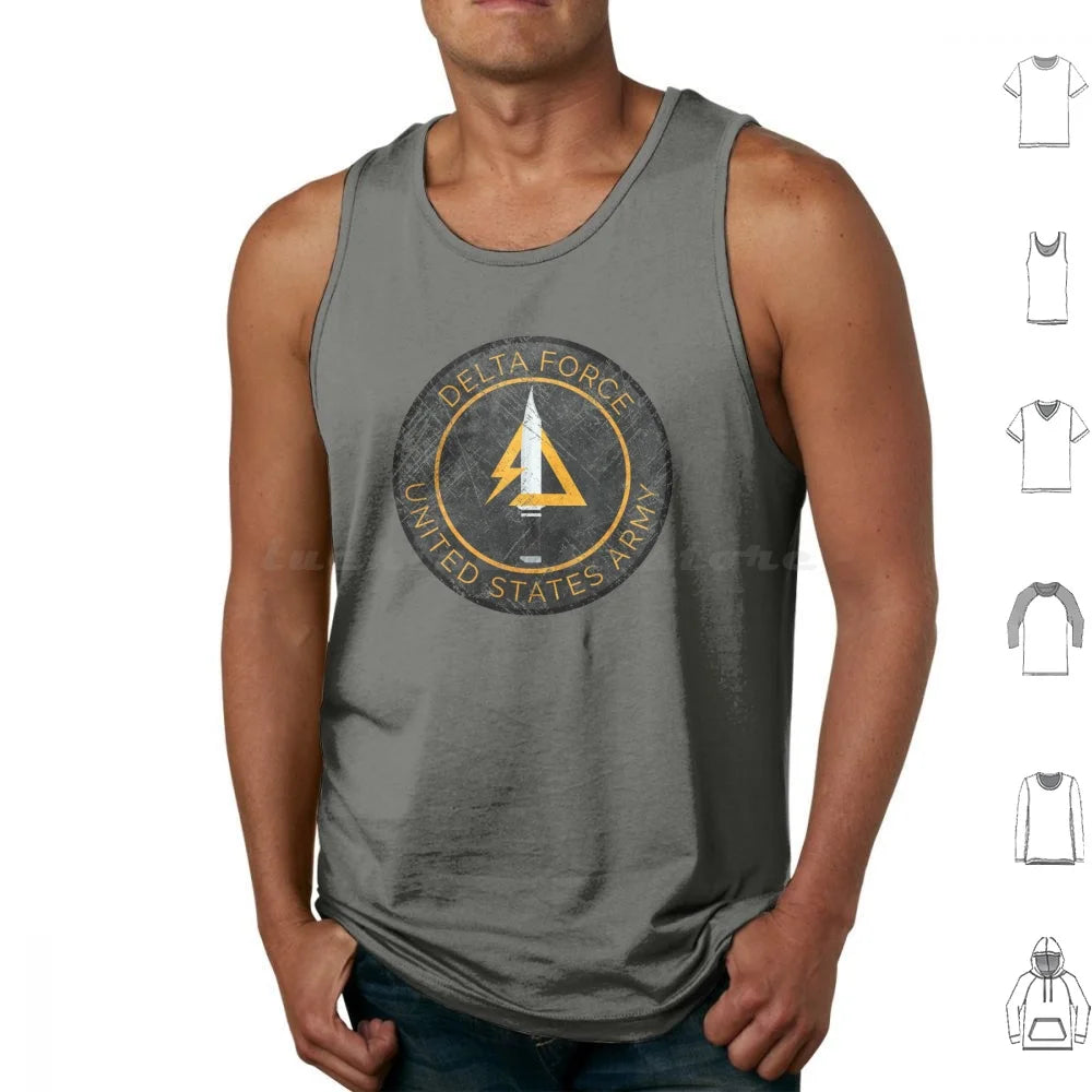 Delta Force Vintage Tank Top – Militärabzeichen-Aufdruck | Patriotisches Shirt aus 100 % Baumwolle