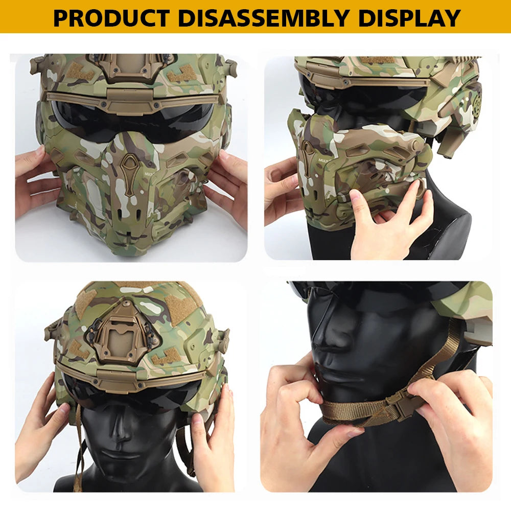 Delta Force Tactical FAST Helmet – Built-in Headset, Anti-Fog Fan, W-Ronin Style, Detachable Mask & Extra Lens