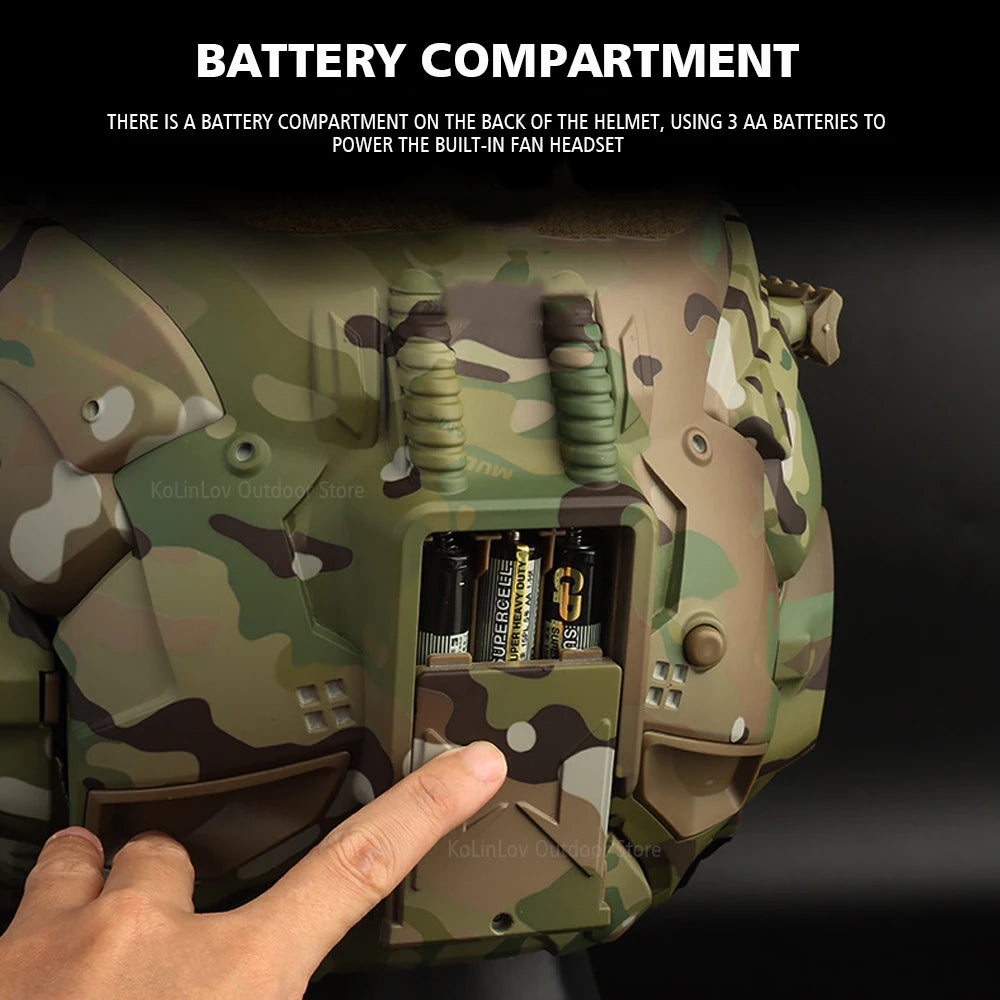 Delta Force Tactical FAST Helmet – Built-in Headset, Anti-Fog Fan, W-Ronin Style, Detachable Mask & Extra Lens