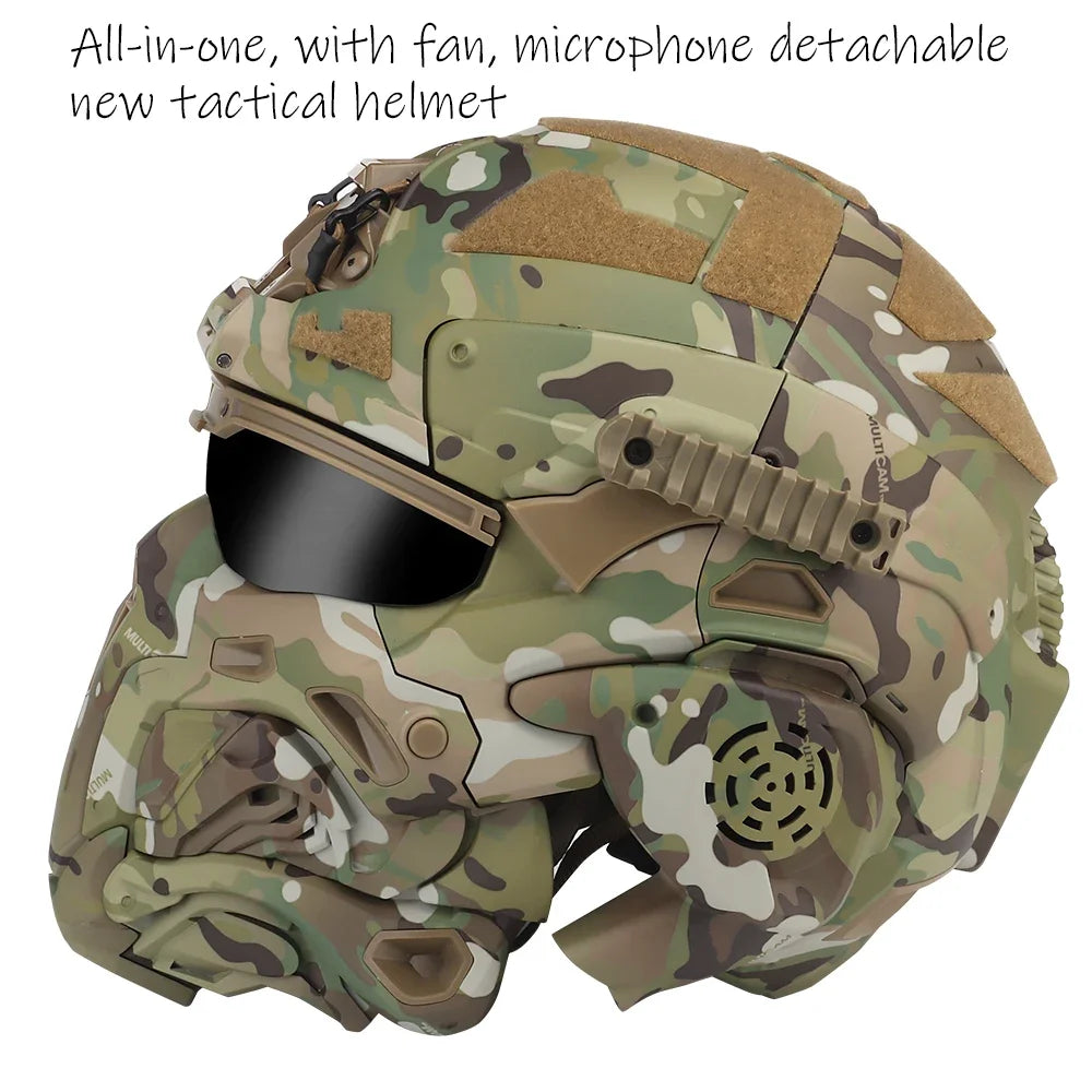 Delta Force Tactical FAST Helmet – Built-in Headset, Anti-Fog Fan, W-Ronin Style, Detachable Mask & Extra Lens