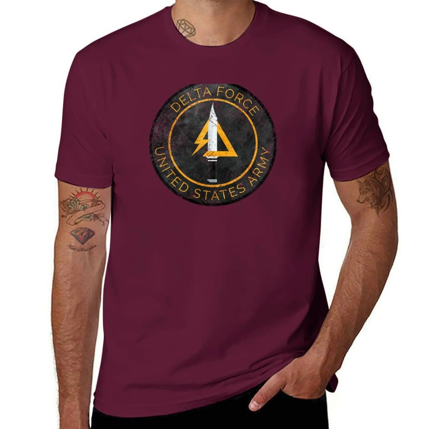 Delta Force Vintage Insignia T-Shirt – Schnelltrocknendes, schweres Herren-T-Shirt