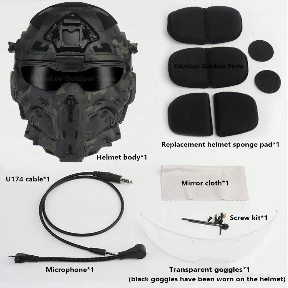 Delta Force Tactical FAST Helmet – Built-in Headset, Anti-Fog Fan, W-Ronin Style, Detachable Mask & Extra Lens