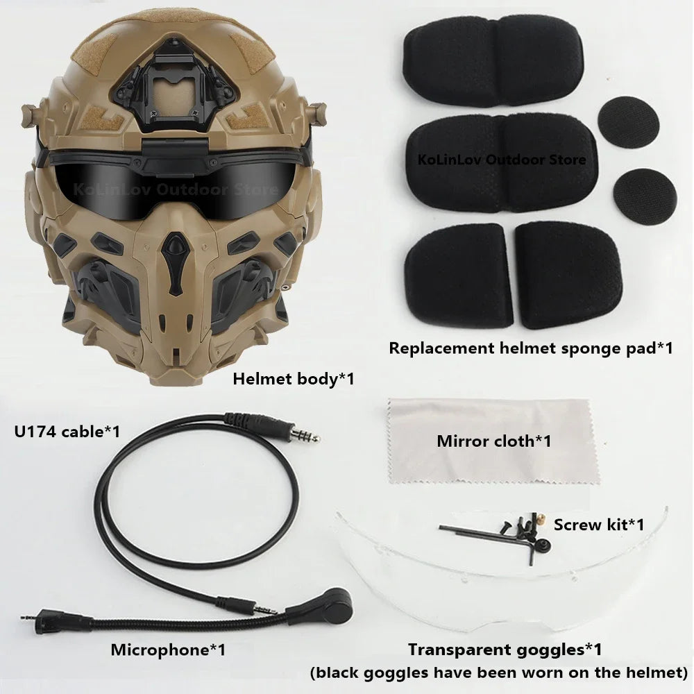 Delta Force Tactical FAST Helmet – Built-in Headset, Anti-Fog Fan, W-Ronin Style, Detachable Mask & Extra Lens