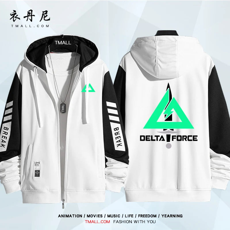 Delta Force Military Hoodie – Unisex Tactical Zip Jacket | Casual Gamer Sweatshirt