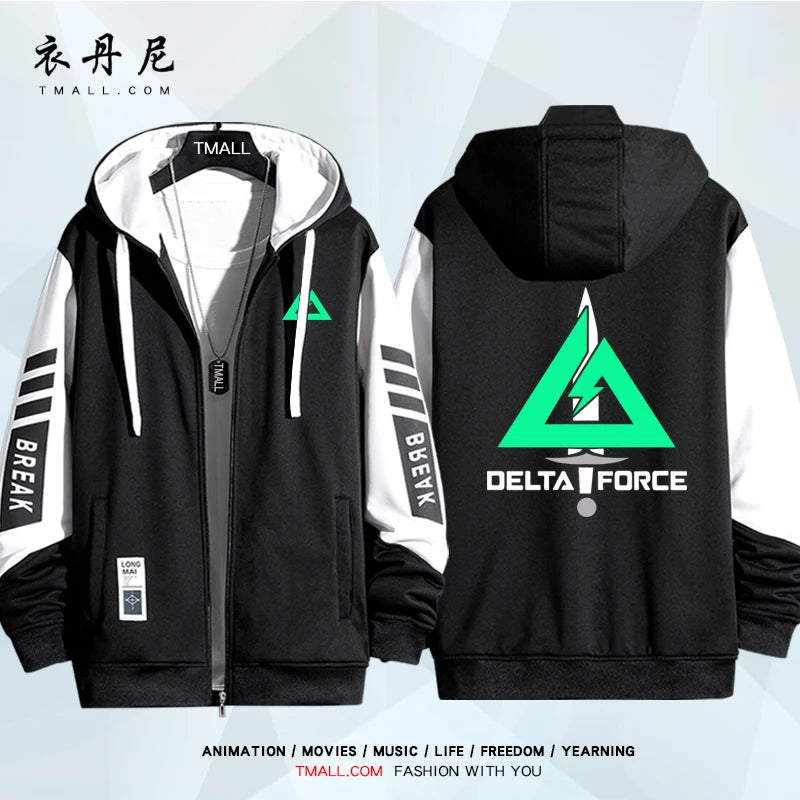 Delta Force Military Hoodie – Unisex Tactical Zip Jacket | Casual Gamer Sweatshirt