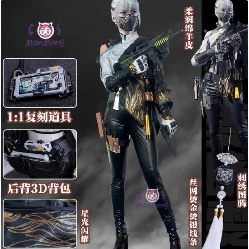Costume de cosplay May Siu-Man de Delta Force pour Halloween, ensemble d'accessoires sexy en cuir, pantalon, veste, perruque, nouvelle collection