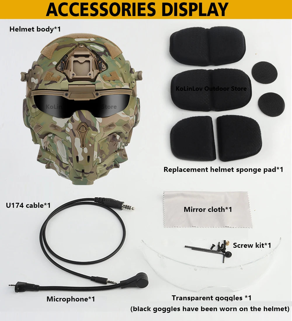 Delta Force Tactical FAST Helmet – Built-in Headset, Anti-Fog Fan, W-Ronin Style, Detachable Mask & Extra Lens