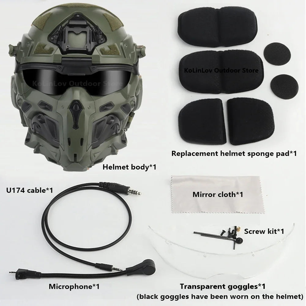 Delta Force Tactical FAST Helmet – Built-in Headset, Anti-Fog Fan, W-Ronin Style, Detachable Mask & Extra Lens
