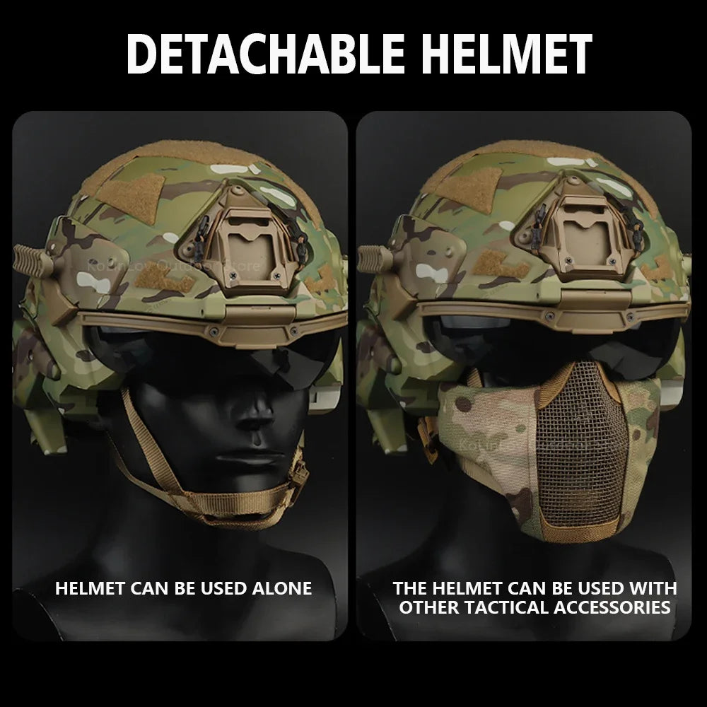 Delta Force Tactical FAST Helmet – Built-in Headset, Anti-Fog Fan, W-Ronin Style, Detachable Mask & Extra Lens