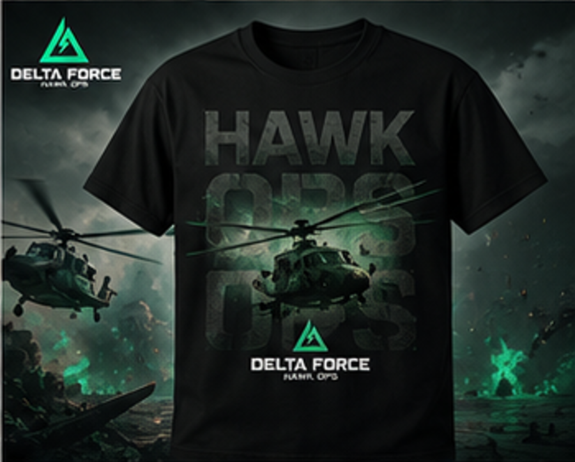 Delta Force Hawk Ops Helicopter T-Shirt | Tactical Military Gamer Tee