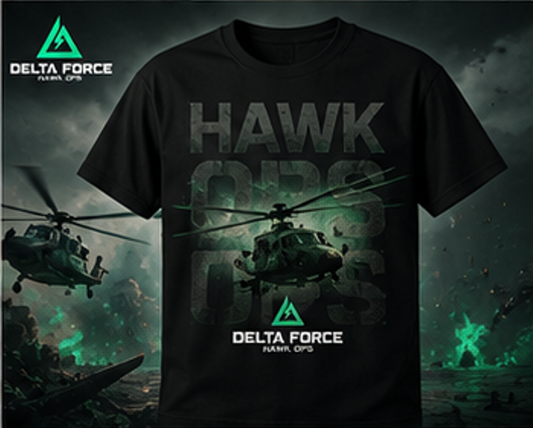 T-Shirt Hélicoptère Delta Force Hawk Ops | Tee-Shirt de Gamer Militaire Tactique