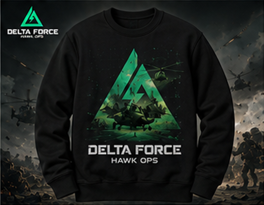 Delta Force Hawk Ops Tactical Logo Sweatshirt | Military Gaming Crewneck