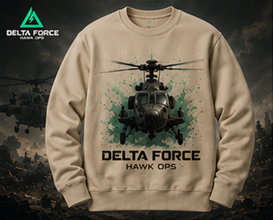 Sweat-shirt d'hélicoptère de combat Delta Force Hawk Ops | Col ras du cou tactique militaire