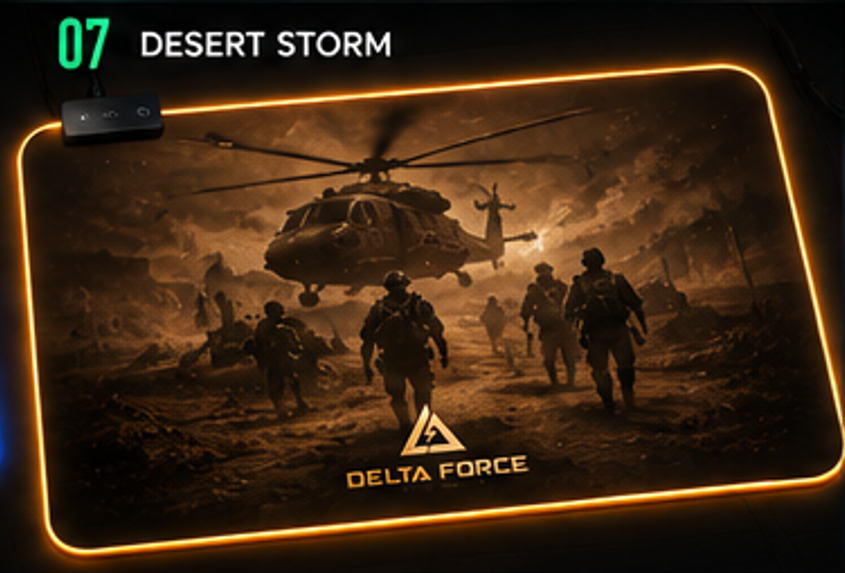 Delta Force Desert Storm LED Mouse Pad | Tactical RGB Gaming Desk Mat