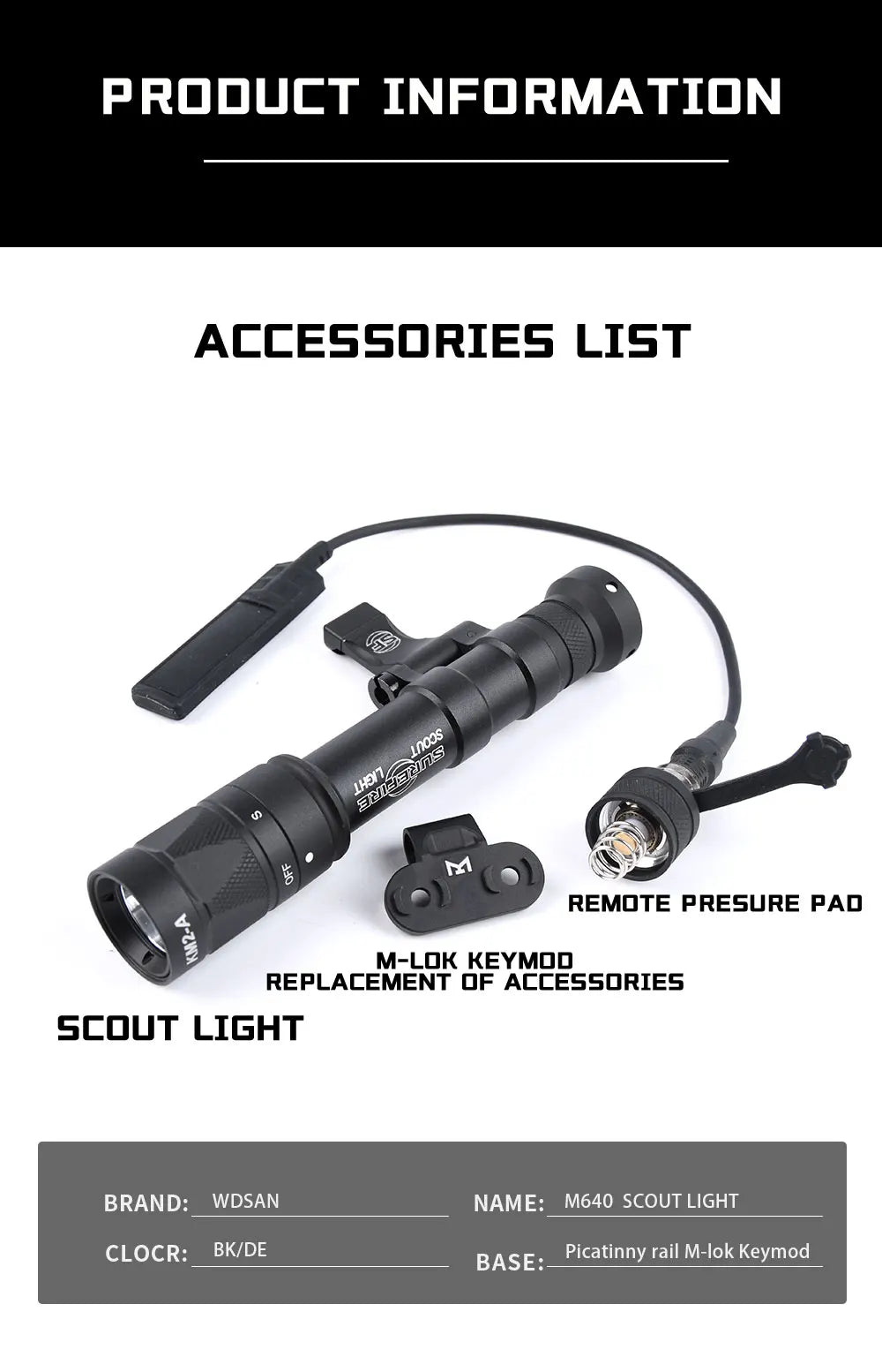 WADSN M640 Tactical Surefire Flashlight - Delta Force Hawk Ops Inspired Weapon Light