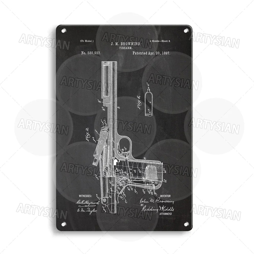 Delta force Firearm Patent Blueprint Metal Sign - 1911 Colt Pistol Design Plaque