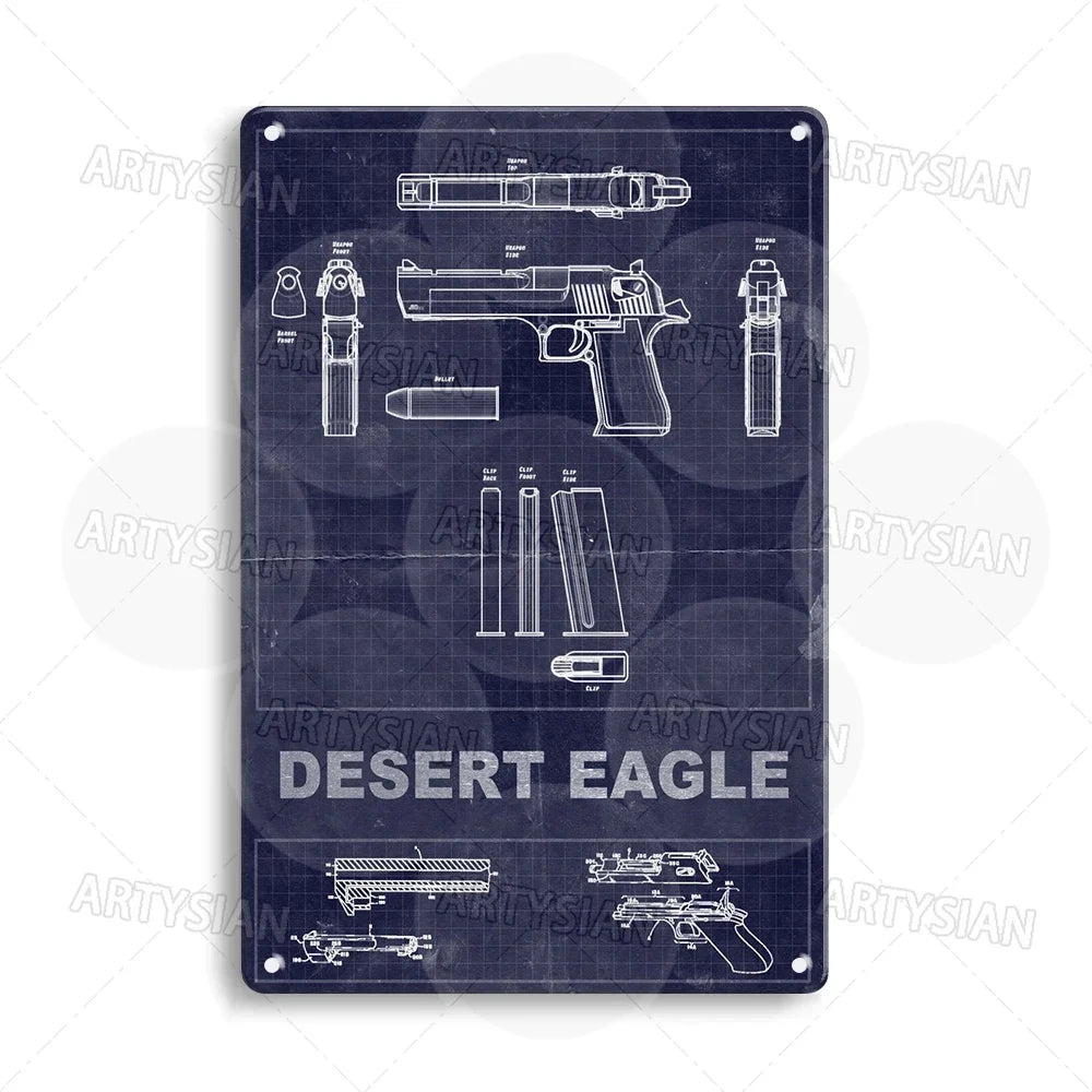 Delta force Firearm Patent Blueprint Metal Sign - 1911 Colt Pistol Design Plaque