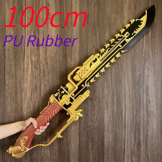 Accessoire de Cosplay Couteau Tronçonneuse Delta Force – Épée Tronçonneuse Dorée 1:1 (Lame Sûre en Caoutchouc PU) Édition Halloween