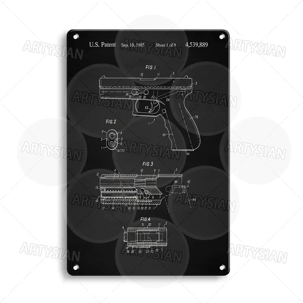 Delta force Firearm Patent Blueprint Metal Sign - 1911 Colt Pistol Design Plaque