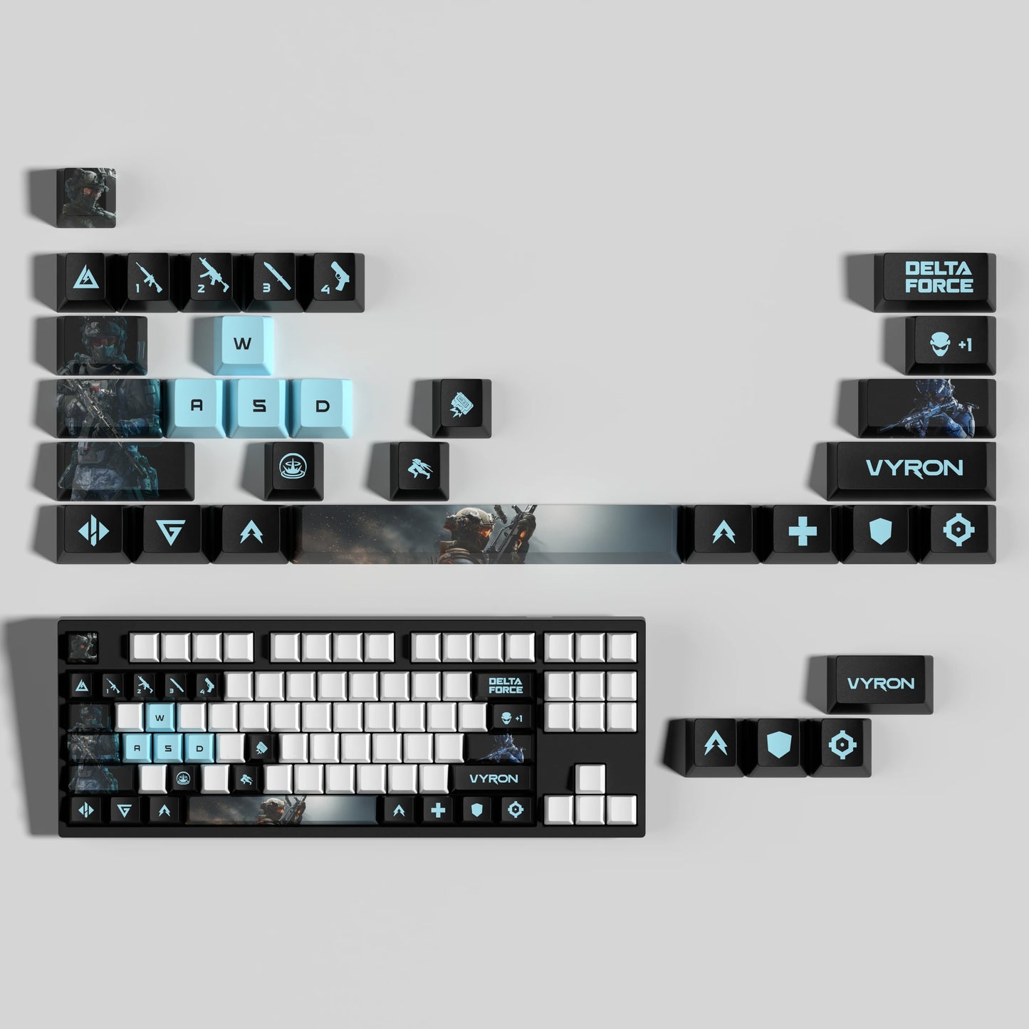 Nouveau thème Delta Force personnalisé Hauteur OEM PBT Sublimation Thermique Touches 15 Touches/28 Touches LUNA VYRON KAI SILVA Touches Cadeau PC