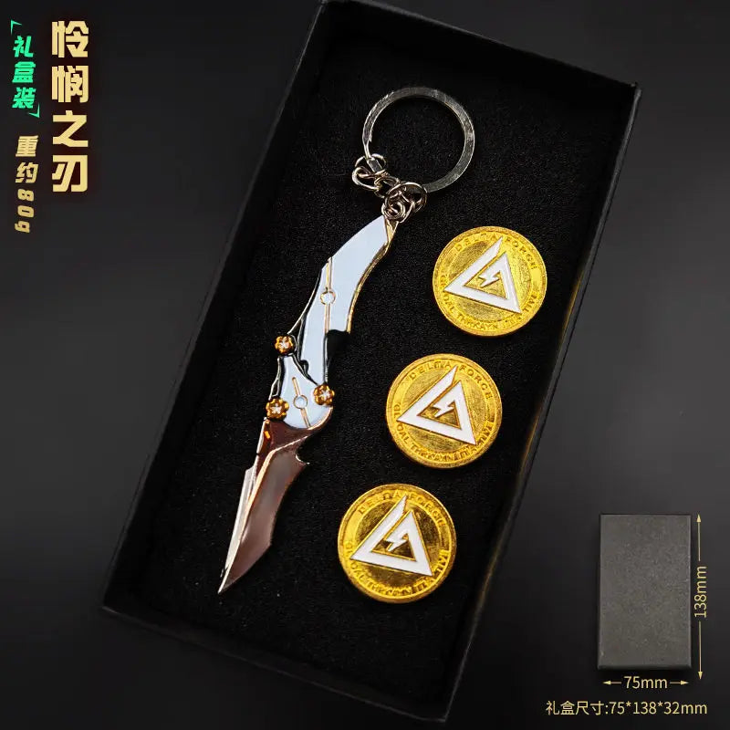 Delta Force 9cm Metal Weapon Keychain Set – Tactical Pendant Collection with Gift Box for Backpack & Collectors
