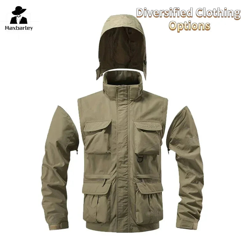 Delta Force Waterproof Windbreaker - Men's Multi-Pocket Hooded Jacket