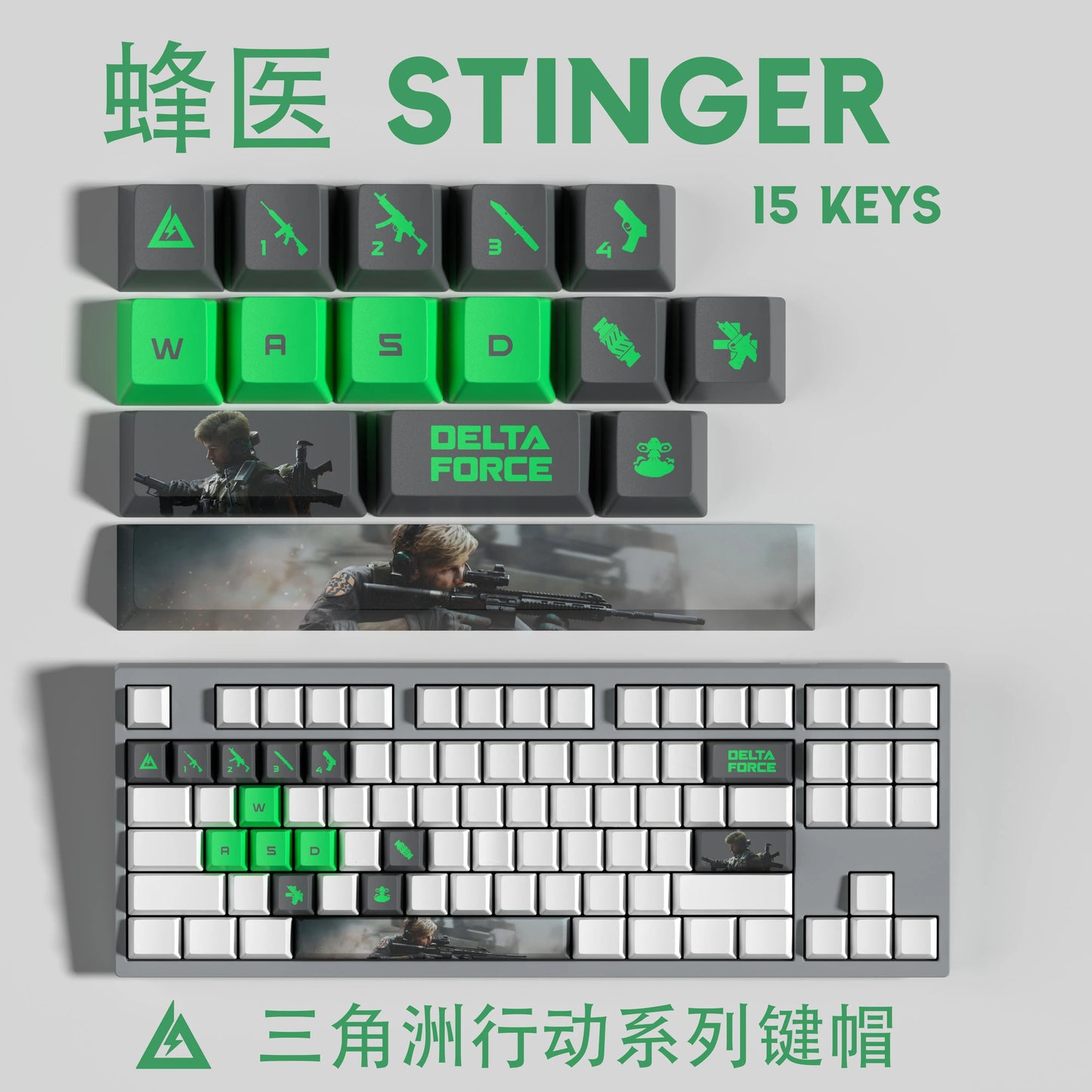 Nouveau thème Delta Force personnalisé Hauteur OEM PBT Sublimation Thermique Touches 15 Touches/28 Touches LUNA VYRON KAI SILVA Touches Cadeau PC