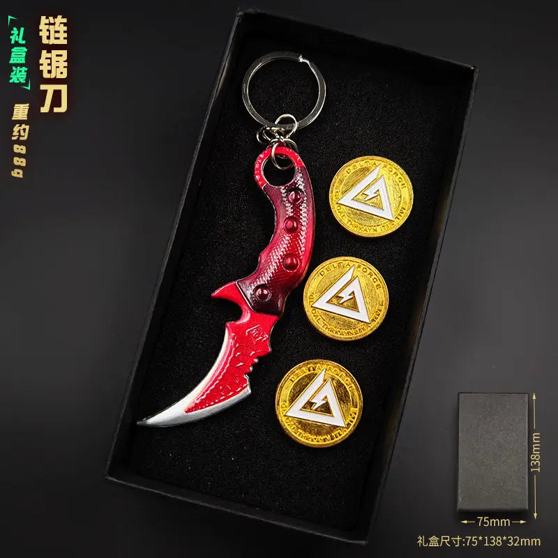 Delta Force 9cm Metal Weapon Keychain Set – Tactical Pendant Collection with Gift Box for Backpack & Collectors