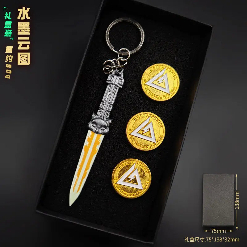 Delta Force 9cm Metal Weapon Keychain Set – Tactical Pendant Collection with Gift Box for Backpack & Collectors