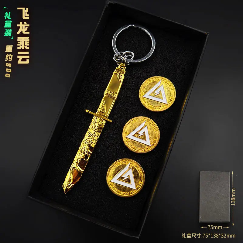 Delta Force 9cm Metal Weapon Keychain Set – Tactical Pendant Collection with Gift Box for Backpack & Collectors