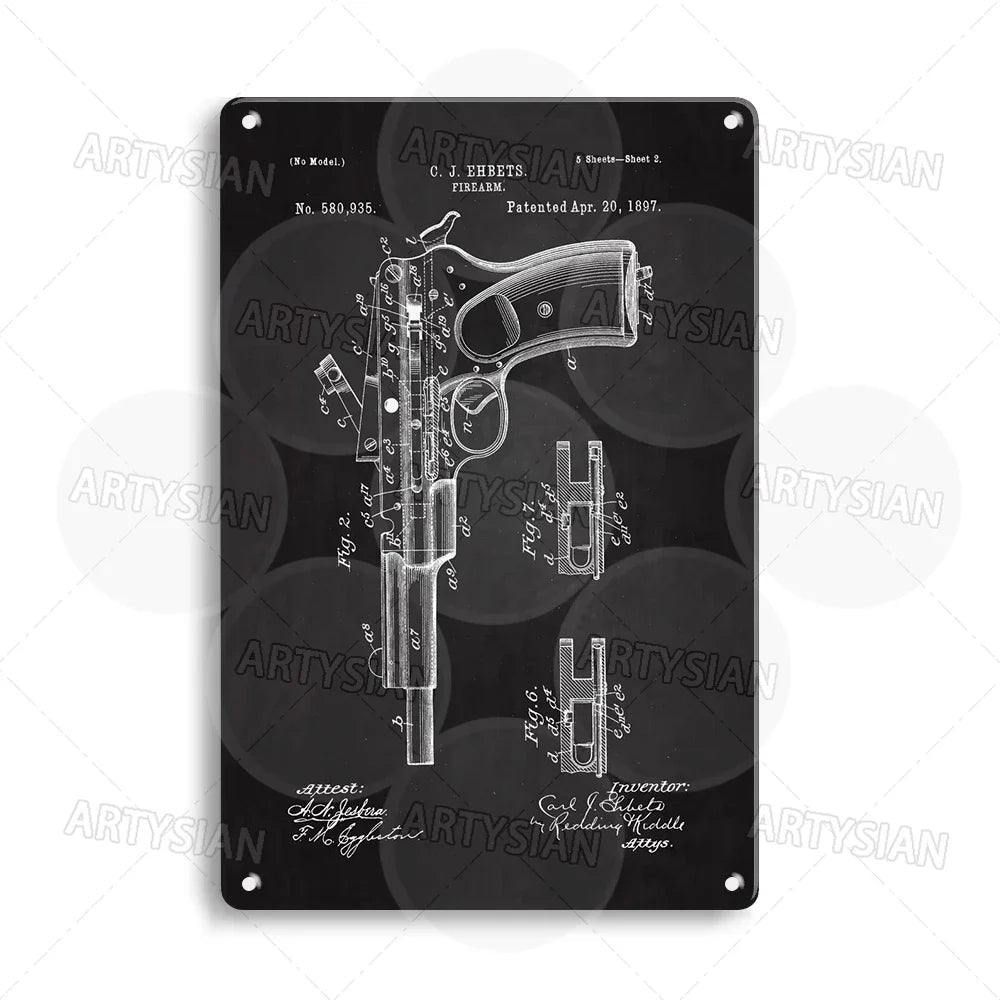 Delta force Firearm Patent Blueprint Metal Sign - 1911 Colt Pistol Design Plaque