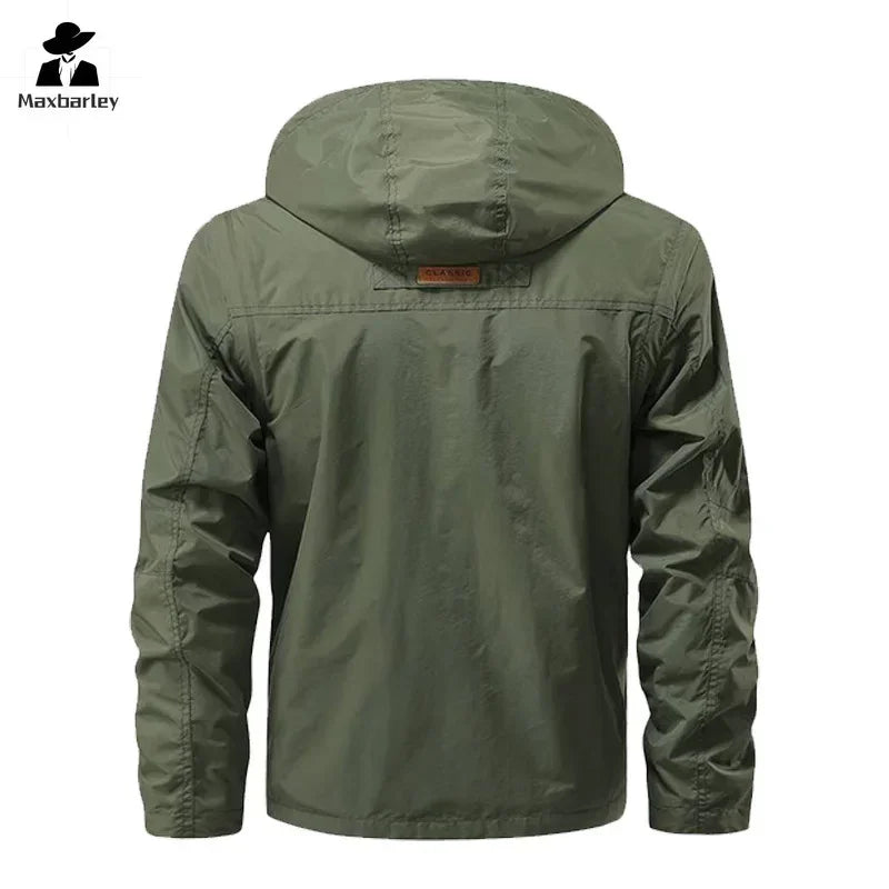 Delta Force Waterproof Windbreaker - Men's Multi-Pocket Hooded Jacket