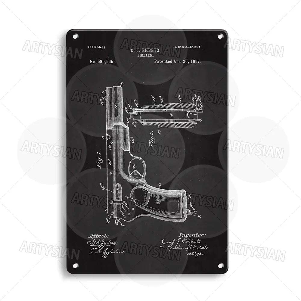 Delta force Firearm Patent Blueprint Metal Sign - 1911 Colt Pistol Design Plaque