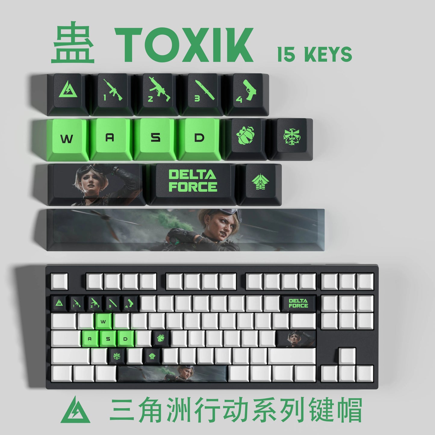 Nouveau thème Delta Force personnalisé Hauteur OEM PBT Sublimation Thermique Touches 15 Touches/28 Touches LUNA VYRON KAI SILVA Touches Cadeau PC