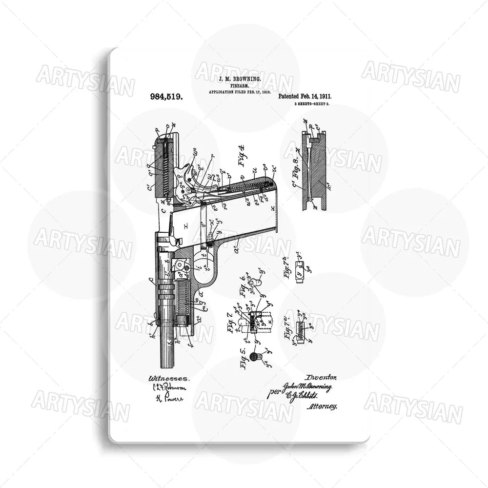 Delta force Firearm Patent Blueprint Metal Sign - 1911 Colt Pistol Design Plaque