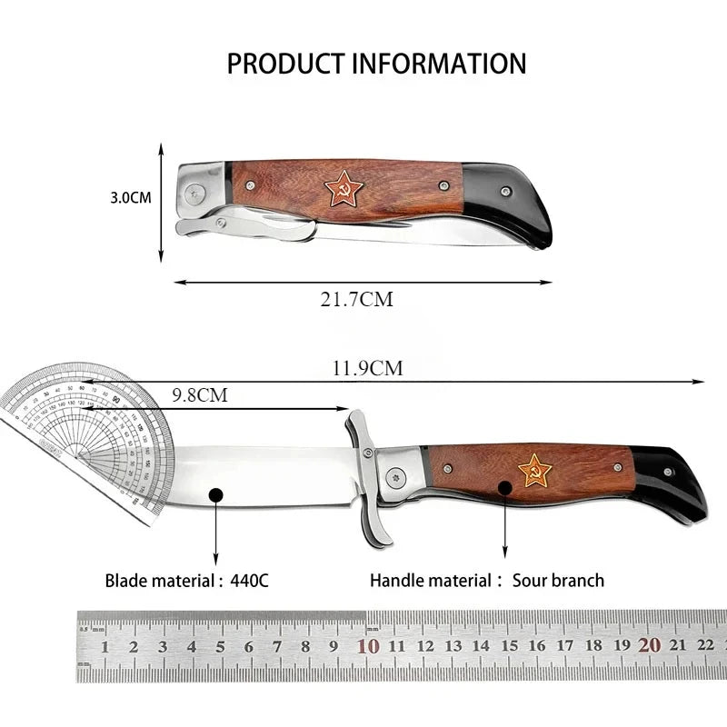 Delta Force NKVD KGB Folding Knife - Tactical 440C Blade with Sour Branch Handle